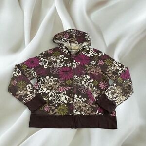 Dressbarn brown pink floral zip-up jacket y2k mcbling boho fairy